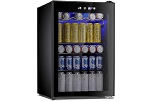 Antarctic Star Beverage Cooler 145 Can Mini Fridge Glass Door for Soda Beer Wine Glass Door Stainless Steel Small Drink Refrigerator Digital Display for Home, Office Bar,4.4cu.ft