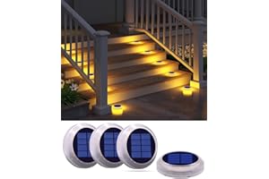 DetarZinLED Solar Deck Lights - 4 Pack Outdoor Waterproof, Warm White Solar Step & Dock Lights for Pathway, Driveway & Ground