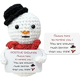 Christmas Snowman Positive Crochet Doll with Positive Card-Cute Knitted Snowman Fun Gifts for Christmas & Winter, Encouragement Crocheted Doll for Room Office Desktop Decoration
