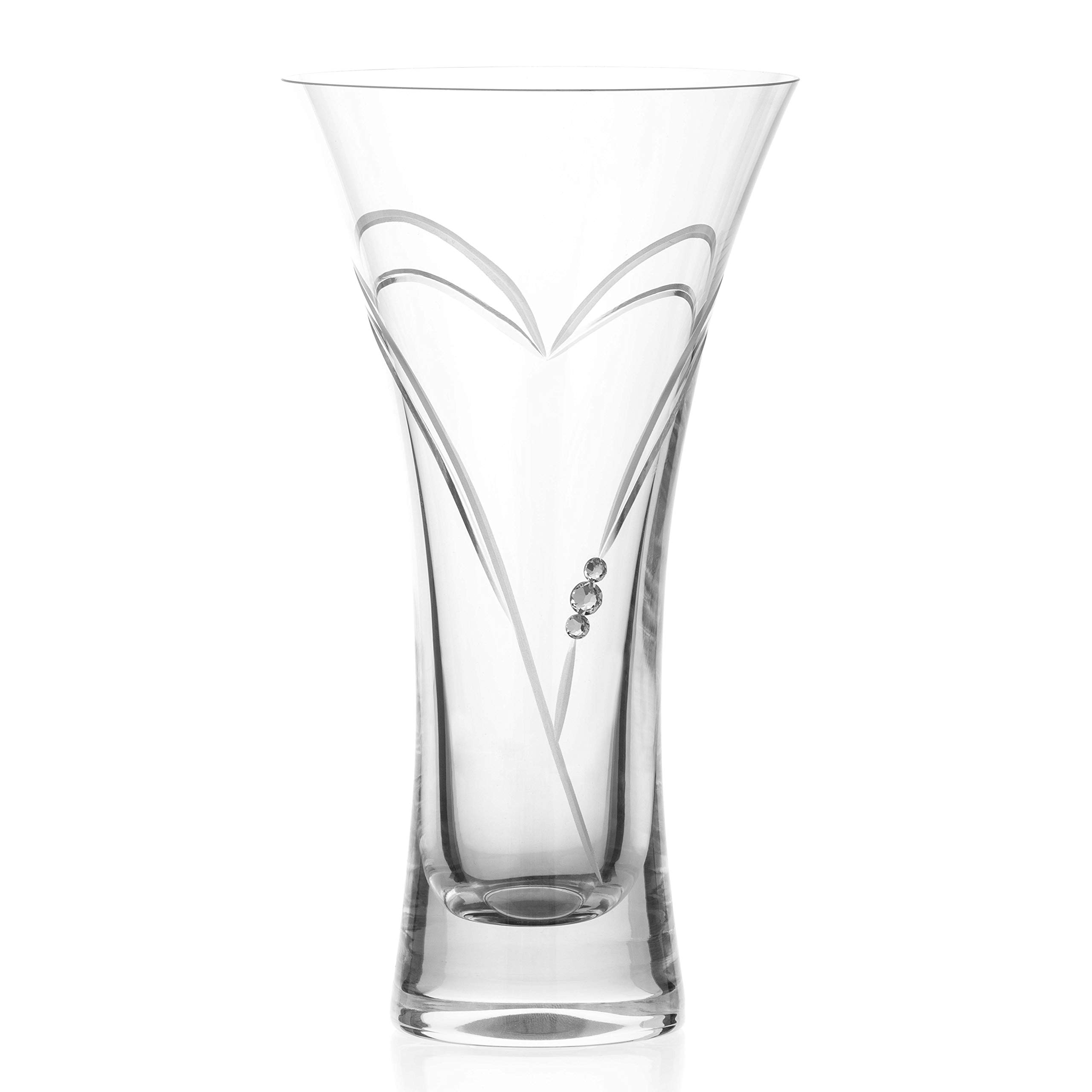 DIAMANTE Trumpet Vase 'Hearts' - Small Hand Cut Crystal Vase with Swarovski Crystals - 18cm