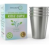 CHILLOUT LIFE Stainless Steel Kids Cups 8 oz - Stainless Steel Small Children Cups for Home & Outdoor Activities, BPA Free Unbreakable Premium Stackable Metal Drinking Glasses (4-Pack)