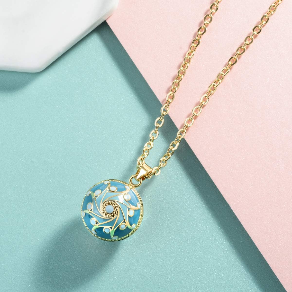 AEONSLOVE Vintage Flower Chime Ball Pendant Necklace Music Wishing Bola for Pregnancy Mom Baby Best Jewellery Gift Blue - Image 4