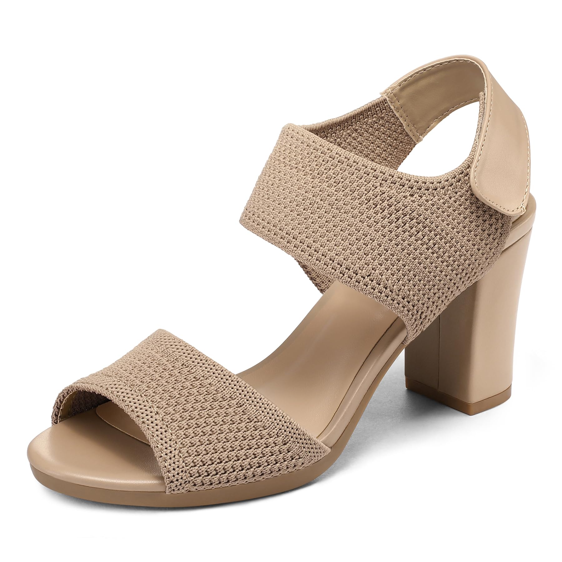 Photo 1 of mysoft Women's Chunky Block High Heels Elastic Knit Open Toe Slingback Heeled Sandals