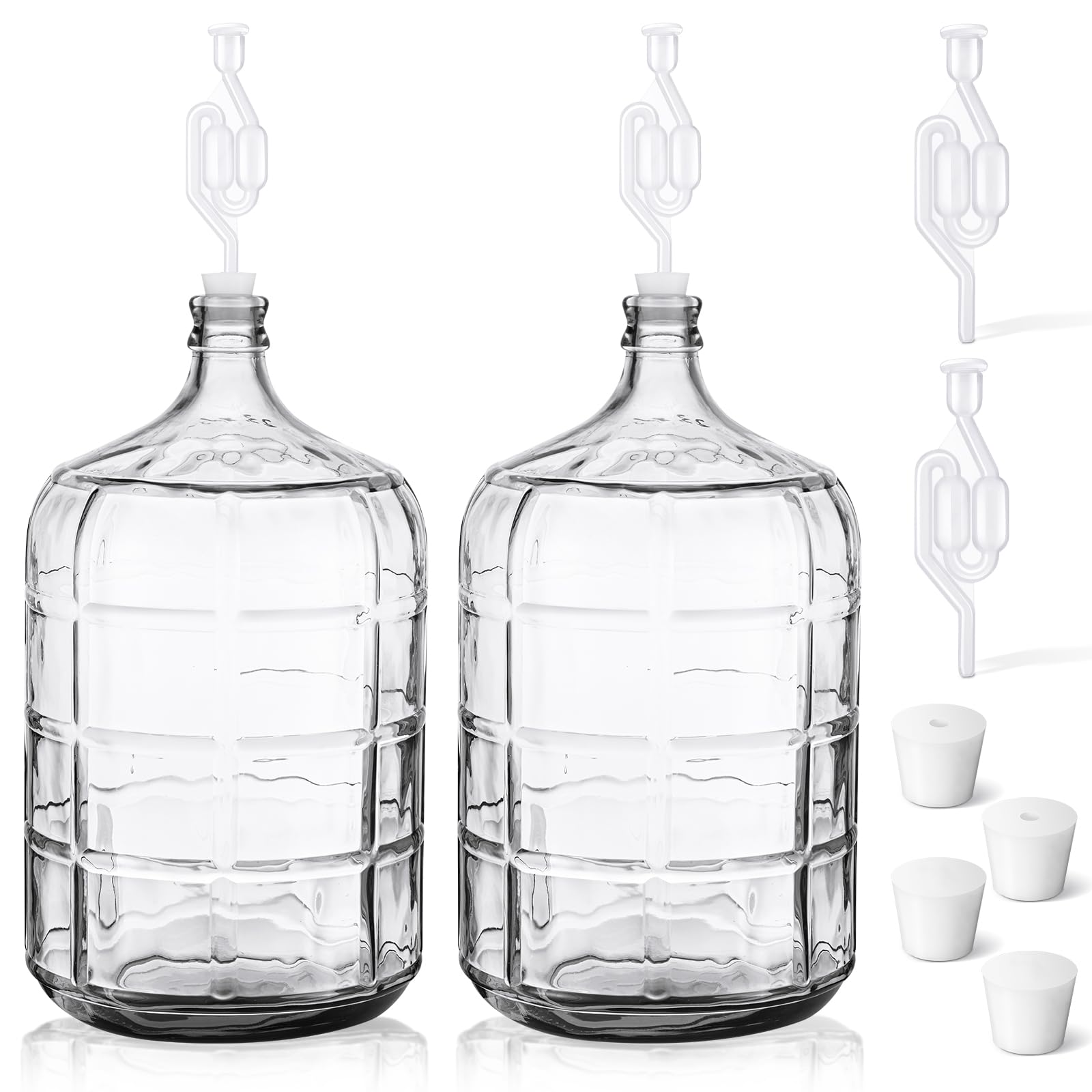 Photo 1 of ***BOTH HAVE CRACKS ACROSS THE BASE OF BOTTLES *** Ziliny 2 Pieces 3 Gallon Glass Carboy Glass Water Jug with Drilled and Undrilled Silicone Stoppers and Airlock Fermenting Jug Fermentation Jar Clear Beer Carboy for Beer Wine Making(Clear)