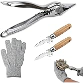 RAWILL Oyster Shucking Kit with Stainless Steel Oyster Shucking Knife | Includes 2 Wooden Handle Knives and Cut Resistant Gloves, Oyster Opener Tool Set for Seafood Lovers, Clams &amp; Mussels