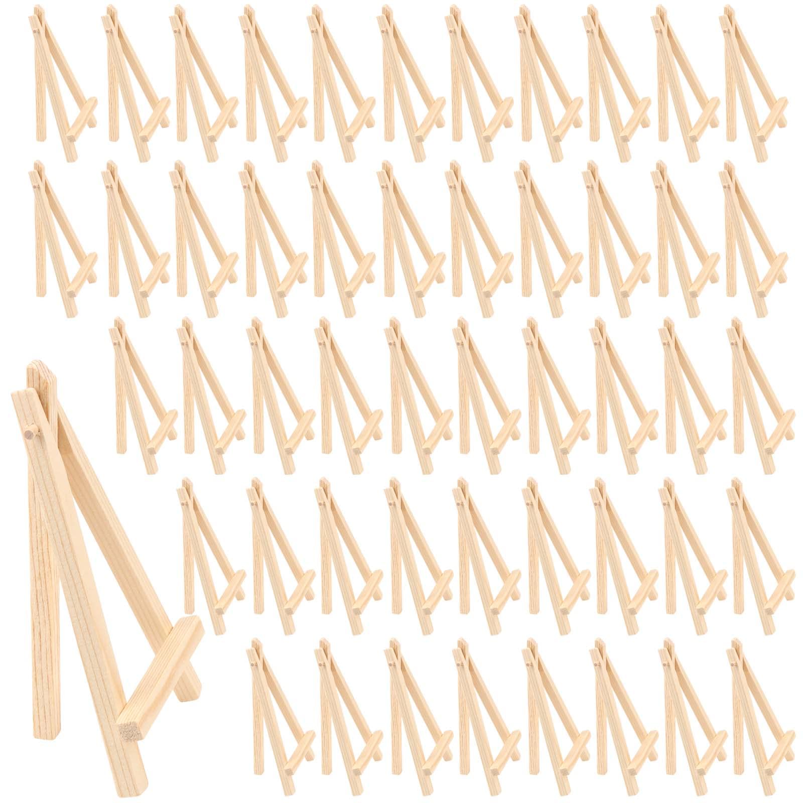 SEUNMUK 50 Pcs Wooden Mini Art Display Easels, 15 cm Wood Display Easel Small Painting Easel for Tabletop Displaying, Painting and Decorating