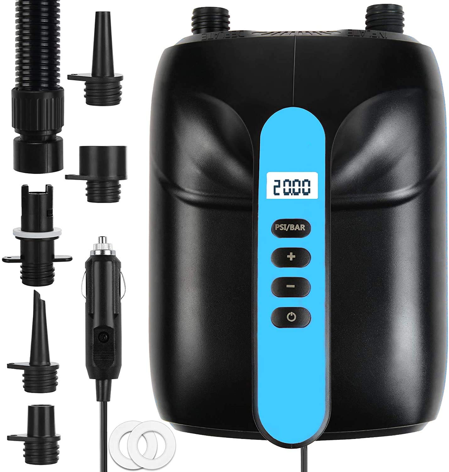 Rechargeable Sup Pump,20psi Paddle Board Electric Pump for Inflatables and Deflation,12V DC Car Connector,Fast Charging,with Intelligent Two Stage Auto Off Function for Stand Up Paddle ﻿ (blue)