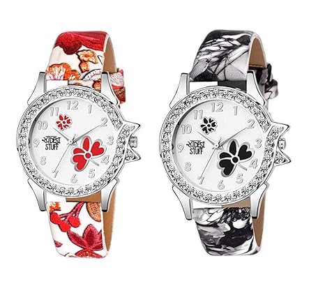 SWADESI STUFF Leather Strap Analogue Multicolour Dial Women's Watch - Combo of 2