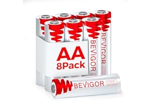 BEVIGOR Lithium Batteries AA Size 8 Pack 3000mAh 1.5V Longer Lasting Double A Battery for Blink Camera, Trail Camera, Doorbel