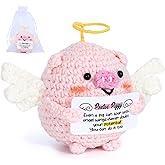 LOCOODAY Crochet Animals Piggy,Emotional Support Piggy Positive Inspirational,Positive Birthday Gifts for Women Men Friends Family Yourself,car Decor,Desk Ornament,Living Room Ornament
