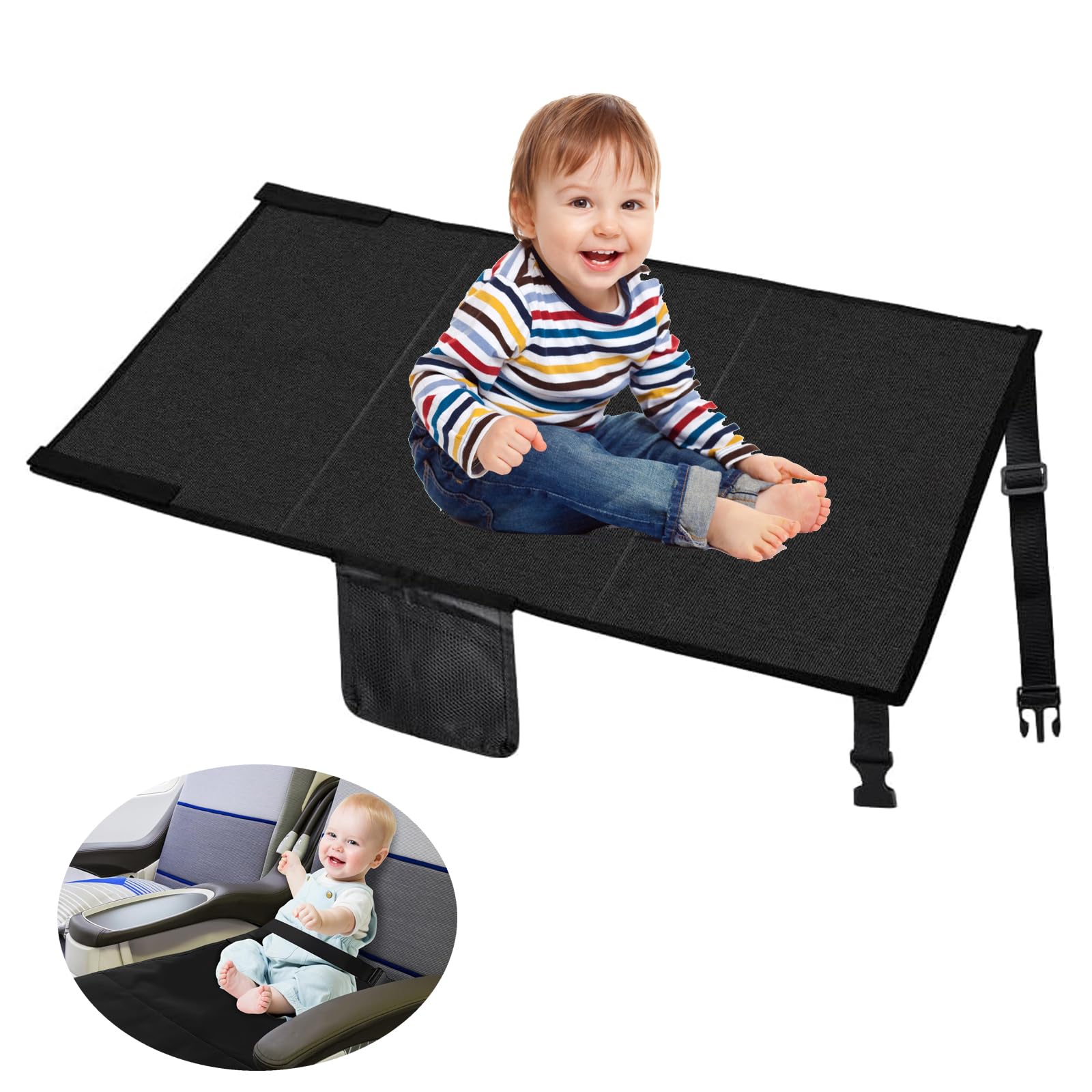 Portable Toddler Airplane Bed Travel Extender Seat With Aeroplane Accessories for Kids (Black)