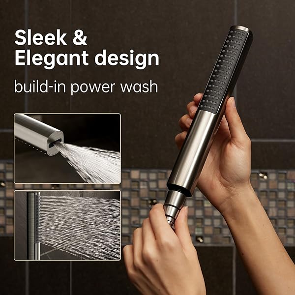 VEKEN BRUSHED NICKEL SHOWER HEAD, 10” ALL METAL RAIN SHOWER HEADS WITH HANDHELD SPRAY COMBO, HAND HELD BATHROOM COMBO WITH EXTENSION ARM, DUAL SHOWER WITH POWER WASH, ADJUSTABLE RAINFALL SHOWERHEAD