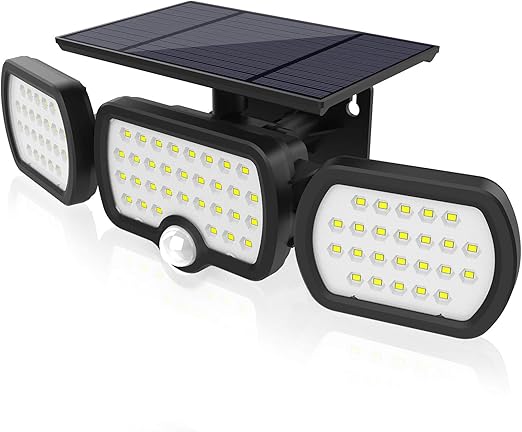 Luz Solar Exterior 3 Cabezas, Romwish 80 LED 3 Modos Luz con Sensor de Movimiento Solar con ángulo de Iluminación Amplio de 360 °, IP65 Luces de Pared ...