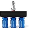 TAISHER 3-Way Straight Air Manifold 4 Ports Aluminum Industrial Pneumatic Air Compressor Quick Connect Socket In Line Type Air Hose Splitter with 3 Couplers and 1/4" Male NPT Plug