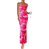 PRETTYGARDEN Womens Summer Printed Tube Maxi Dress Strapless Bodycon Sleeveless Long Beach Vacation Dresses