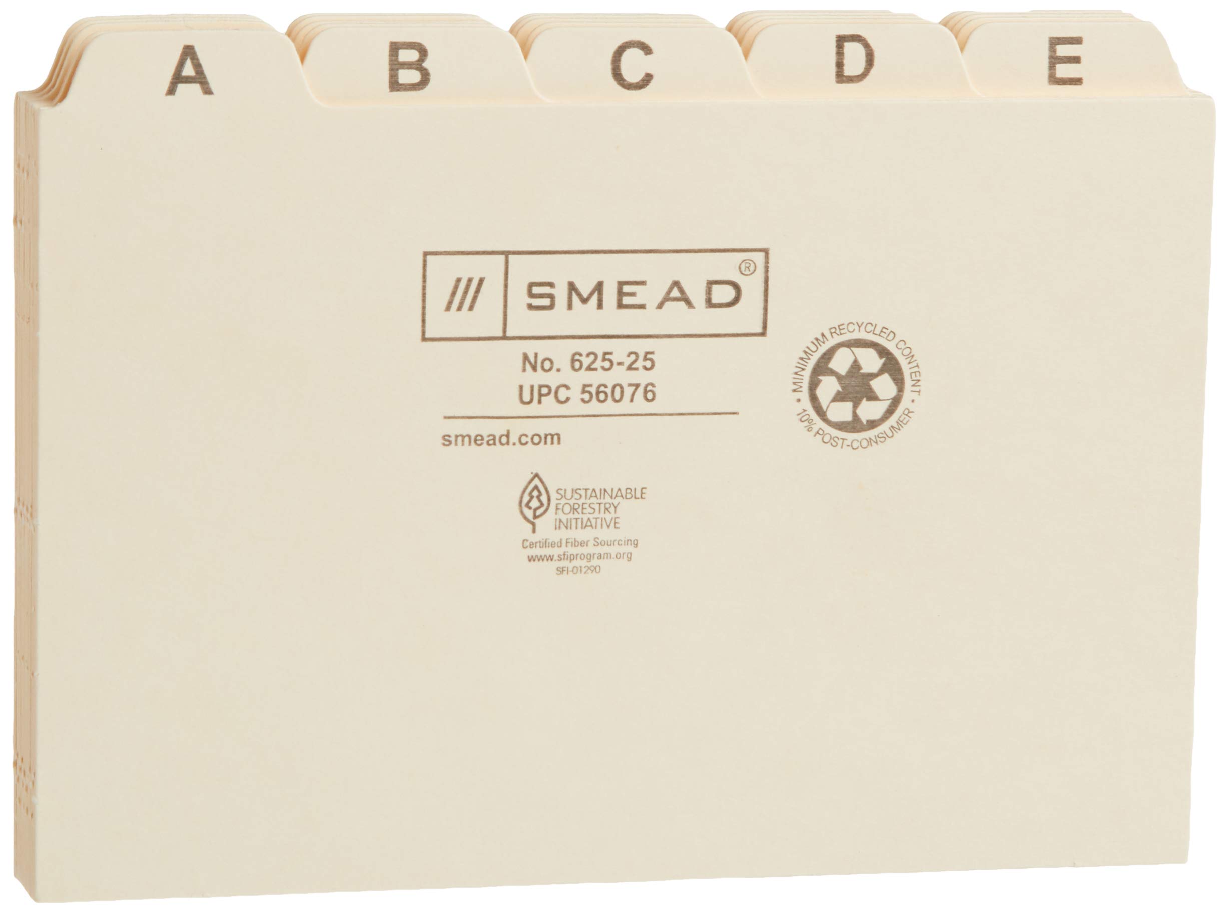 Smead Kartenführer A–Z – 25 Stück, Manila, 15,2 X 10,2 Cm, 1/5-Schnitt, Aus 18 Pt. Karton