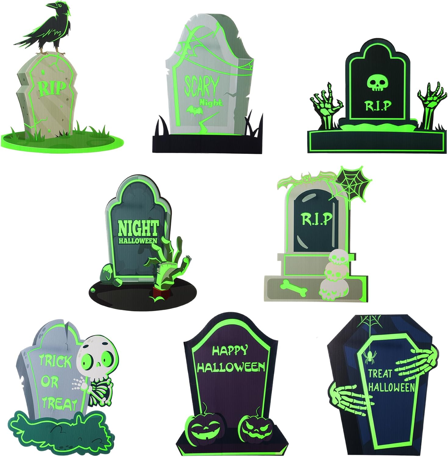 Yard Signs - 8 Pack Tombstone Yard Sign Fluorescence Halloween Decoration Signs with Stakes Waterproof Gravestone Halloween Outdoor Decorations Tombstones for Graves Haunted House Scary Glow in the Dark Lawn Decor