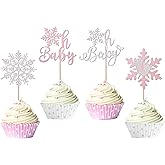 24 Pack Snowflake Cupcake Toppers Glitter Winter Oh Baby Cupcake Picks Winter Frozen Cake Decorations Snowflake Christmas Baby Shower Kids Birthday Party Supplies Pink