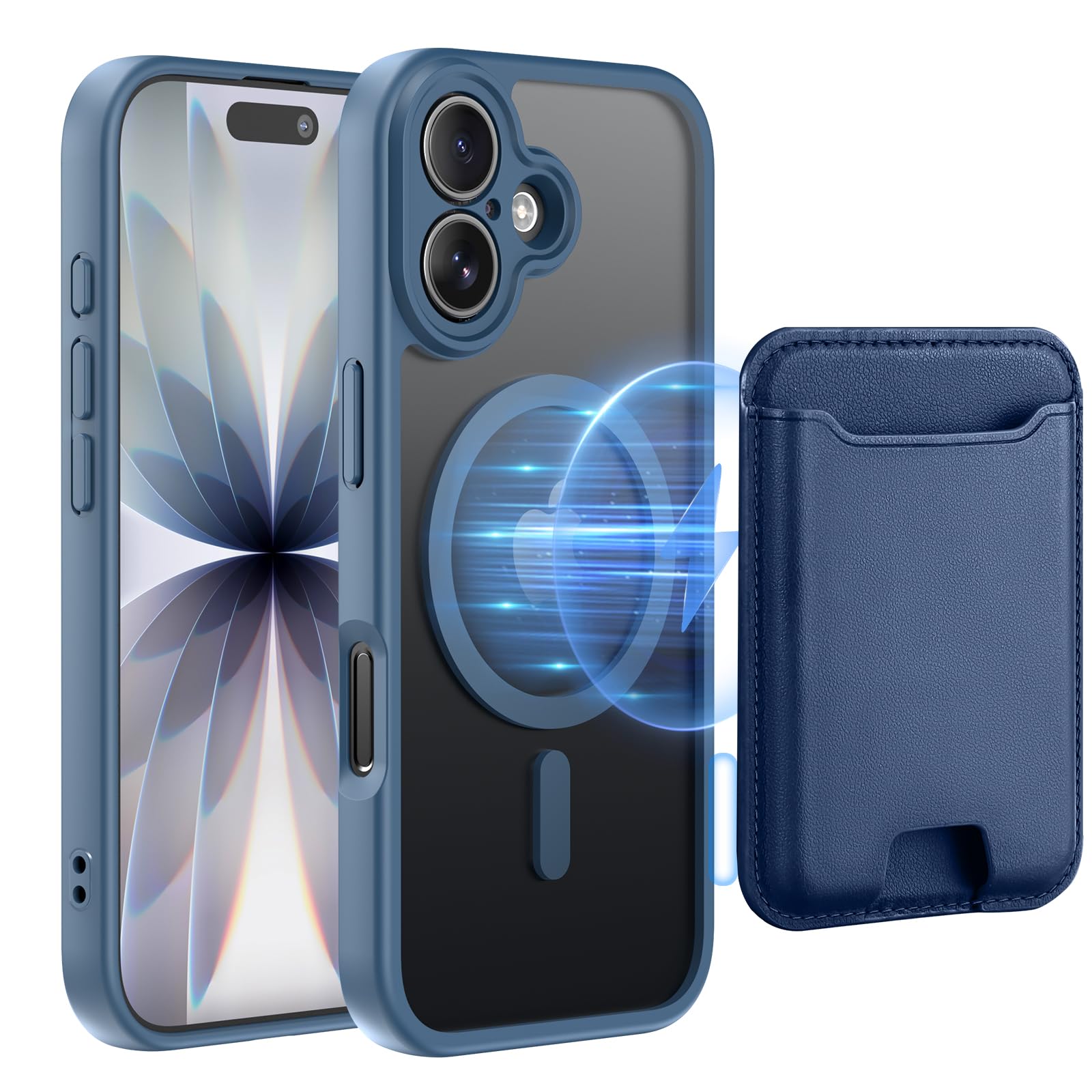 TopMade for iPhone 17 Case with Magnetic Wallet Card Holder, Phone Case with Magnetic Wallet Fit 4 Cards, Translucent Matte Shockproof Case for iPhone 17 6.3 inch, Blue