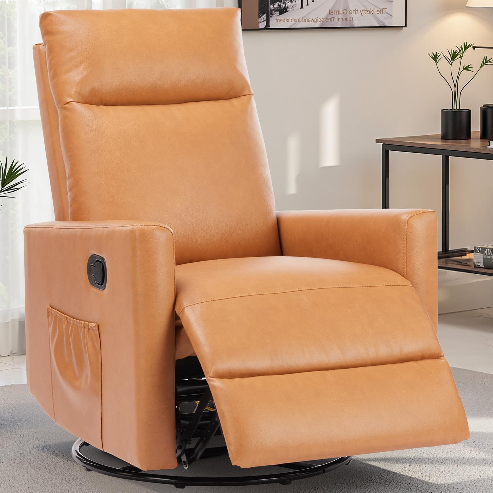 Photo 1 of SMUG Swivel Rocking Recliner Chair with Extra Large Footrest High Back, Upholstered Glider Nursery Chair for Living Room, Bedroom & Nursery, Comfortable Deep Seating for Relaxation, Brown Seating