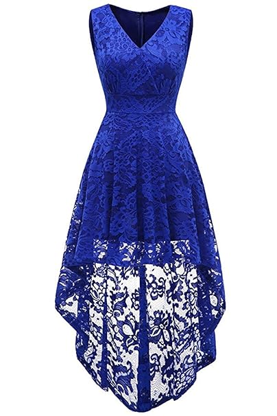 MisShow Damen Spitzen Ballkleid V-Ausschnitt Ärmellos Unregelmäßig Saum Abschlussball Cocktailkleid