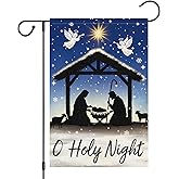 Heyfibro O Holy Night Christmas Garden Flag 12 x 18 Inch Double Sided Burlap Nativity Christ with Star of Bethlehem Jesus Religious Yard Flags for Xmas Winter Farmhouse Seasonal Decor(ONLY FLAG)
