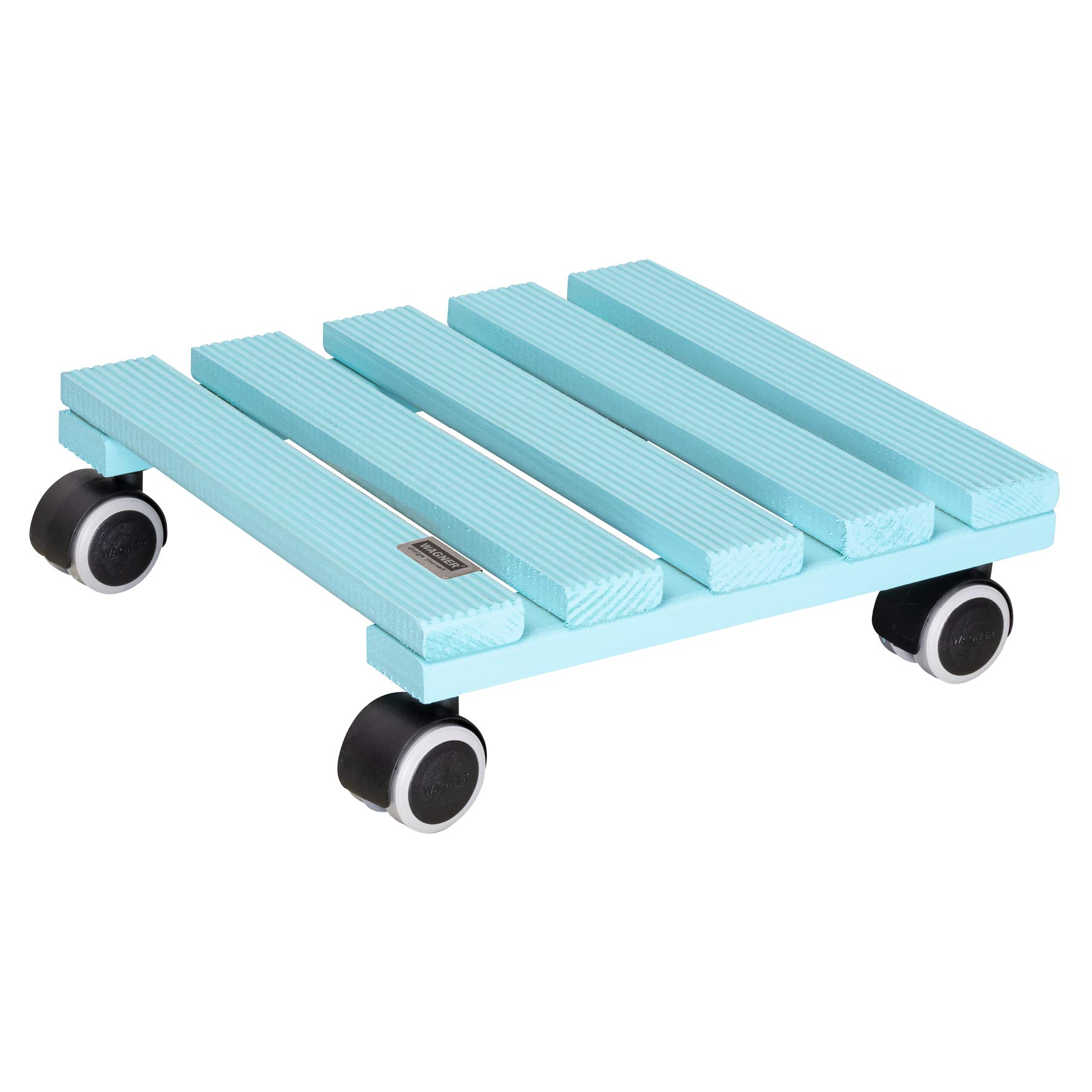 WAGNER Plant trolley AQUA SPLASH 28 x 28 x 8 cm I For indoor I Non-slip board I Made of FSC®-certificated solid wood, aqua splash/turquoise I Soft castors I Load capacity 100 kg I Made in E - 20020601