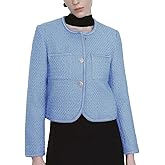URBAN REVIVO Women's Casual Business Cropped Tweed Blazers Jacket with Pocket Slim Fit Long Sleeve Short Suit for Work Office