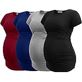 Smallshow Women's 4 Pack Maternity Shirts Short Sleeve Pregnancy Tops Clothes
