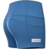 Tough Mode Women High Rise 5" Super Soft Athletic Shorts Pockets Bike Fitness Workout Running Yoga Tummy Control