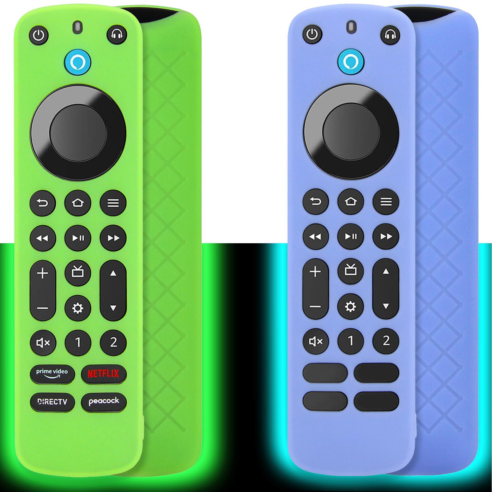 [2 Pack] Pinowu Remote Cover Case (Glow in The Dark) Compatible with Firetv Voice Remote Pro (2022 Released), Anti Slip Shockproof Silicone Sleeve with Wrist Strap (Green & Sky Blue)