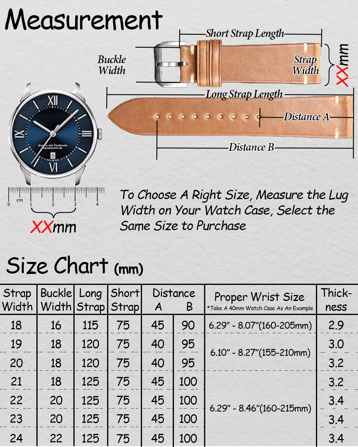REZERO Quick Release Watch Band, Top Grain Leather Watch Straps, Italian Calfskin Watchbands Replacement 18mm 19mm 20mm 21mm 22mm 23mm 24mm for Men, Women