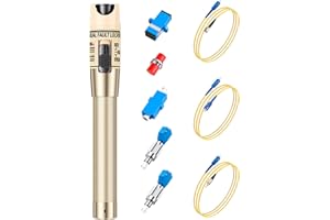 RAINLEOTI VFLVisual Fault Locator Kit 50mw,Fiber Optic Cable Tester Tool Kit,Fiber Red Light Pen Tester with 2.5mm Universal Connector 2pcs FC-LC Adapter & 1pc LC, SC, FC Coupler & 3 1.5m Patch Cords