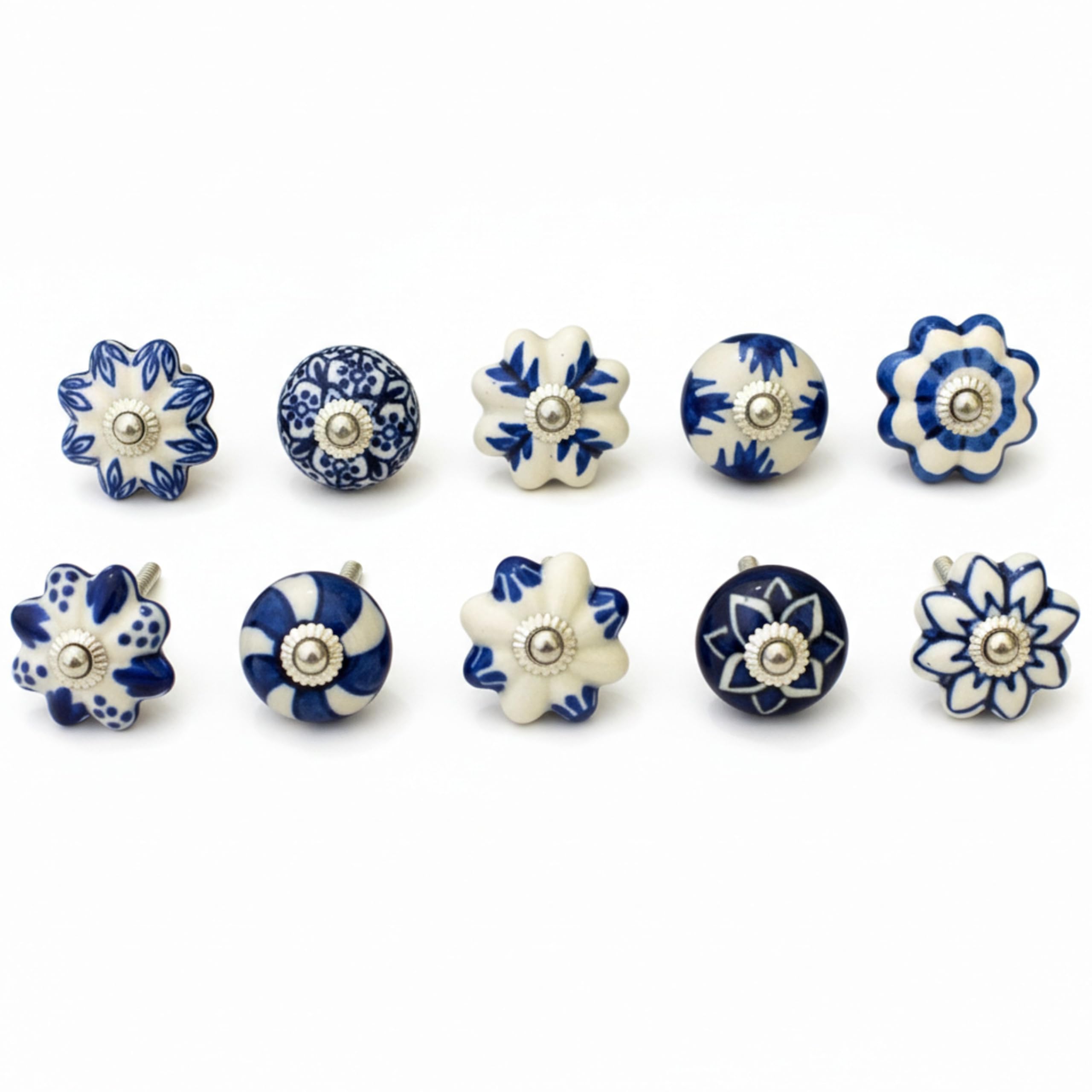 ARTISNO Ceramic Knobs for Cabinets - Set of 10 Decorative Blue and White Round Ceramic Knobs for Home Kitchen Cabinet Drawer | Elegant Handmade Wardrobe and Dresser Pulls — image 1