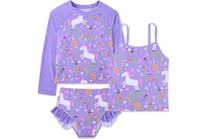 swimsobo Girls 3-Piece Swimsuit Long Sleeve Rash Guard Tankini Sets UPF Sun Proction Bathing Suit 3-10T