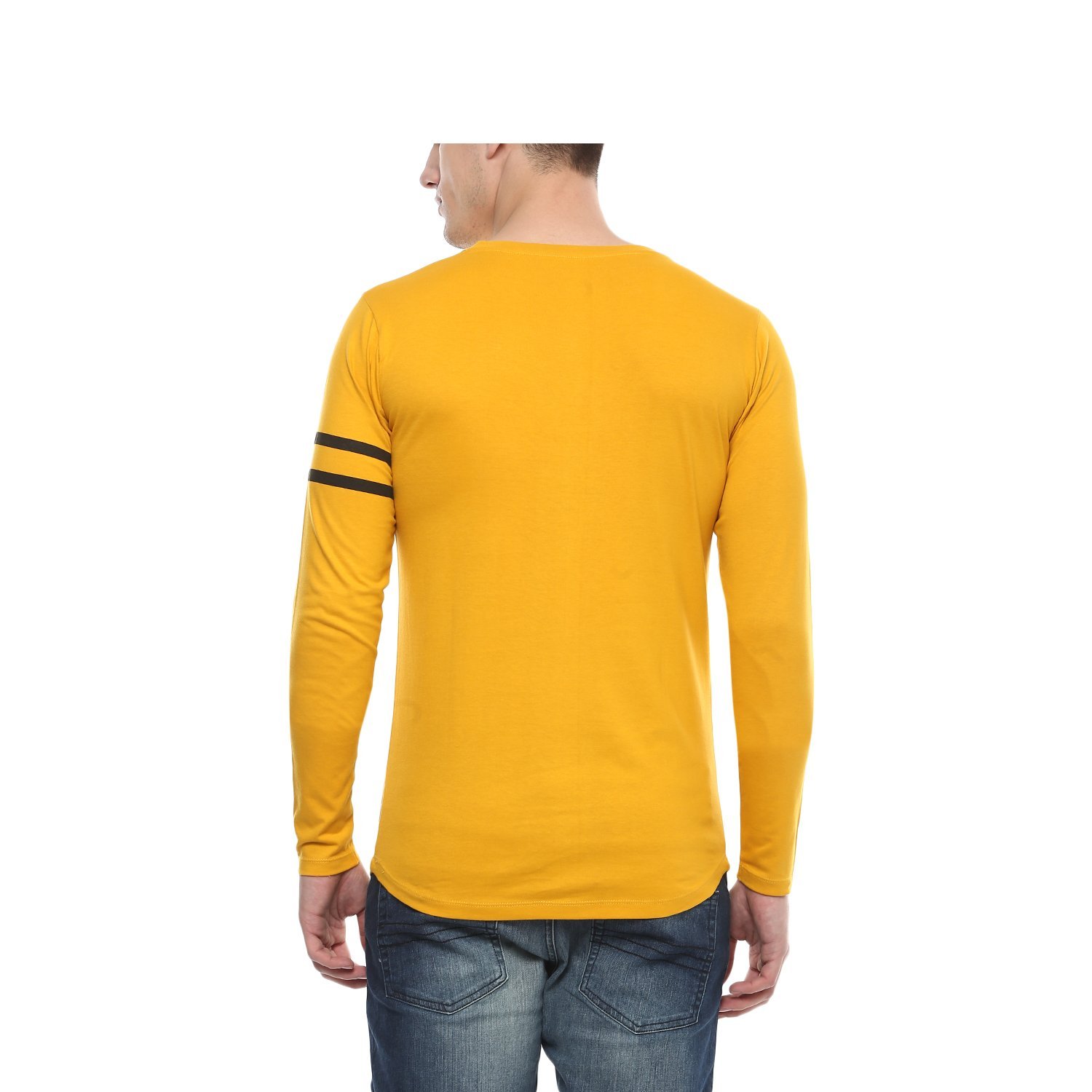 urbano fashion men's yellow full sleeve printed slim fit cotton t-shirt