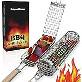 Rolling Grilling Basket ideal as Birthday Gift for Dad who has Everything, BBQ Vegetables Grill Baskets, Chili Roaster, Outdo