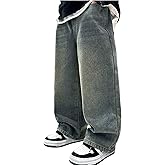 Verdusa Boy's Jeans Wide Leg Baggy Jeans Straight Leg Loose Denim Pants with Pockets