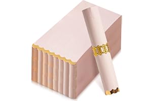 HUNANYUME 50 Pink Paper Napkins Decorative, Gold Foil Scalloped Edged Guest Napkins Disposable, Dinner Napkins for Wedding, Shower Baby, Birthday Parties Supplies(4 x 8 In, Pink)