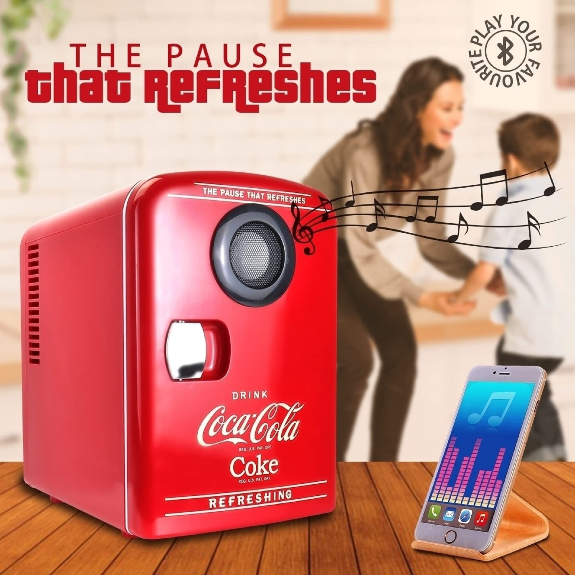 Koolatron Mini Fridge Bluetooth - Portable Small Cooler for Bedroom Office Makeup Compact Beverage Chiller for Drink Soda Wine Use In Car Dorm Patio 6 Can
