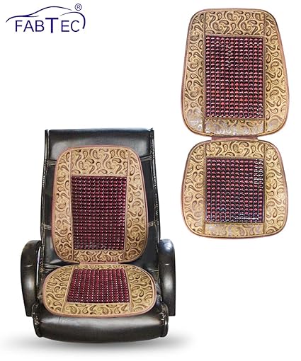 Fabtec Wooden Seat Bead Accupressure Design With Fabric Border Maroon Color