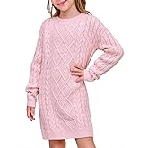 rrhss Girls Cable Knit Long Sleeve Sweater Dress Kids Fashion Fall Tunic Tops Outfits 3-12 Years