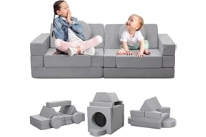 JungleDove 16Pcs Soft Play Climbing for Toddlers, Kids Foam Climbing Blocks for Boys and Girls Aged 3+, Climbing Crawling Toys for Toodlers 3, Corner Climber Nugget Play Couch for Kids, Grey