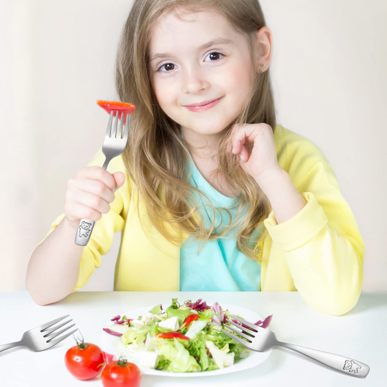 Pimoys 9-Piece Toddler Silverware Set - Stainless Steel Kids Forks & Spoons, Dishwasher Safe