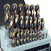 Axelord 29Pcs Cobalt Drill Bit Set, 135 Degree Tip High Speed Steel with Black and Gold Finish, Stainless Steel, Plastic and