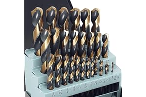 Axelord 29Pcs Cobalt Drill Bit Set, 135 Degree Tip High Speed Steel with Black and Gold Finish, Stainless Steel, Plastic and 
