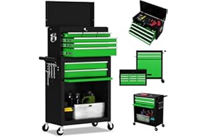 DUSACOM 8-Drawer High Capacity Rolling Tool Chest, Removable Cabinet Storage Tool Box with Wheels and Drawers, Detachable Toolbox with Lock for Workshop Mechanics Garage(Black&Green)