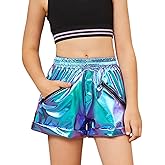 Girls Metallic Shorts Shiny Dance Outfits Sparkly Hot Pants Party Costumes Shorts with Zipper Pockets
