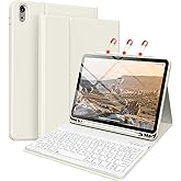 BQDIYOO Case with Keyboard Available in Multiple Styles and Colors Case for iPad Air 7th/6th 11" M3/M2 & 10.9 "Air 5th 4th Gen with Keyboard,Cover with Pencil Holder, Auto Sleep/Wake,Cream White
