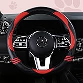 HighnessHwoo Car Steering Wheel Covers for Women Padded Carbon Fiber PU Leather Cute Auto Interior Accessories for Vehicle, Sedan, Universal, Anti Slip, Red, Standard Size, 14.75-15.15in